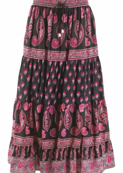 bonprix Bekleidung·Sportbekleidung|Röcke|Maxirock aus reiner Baumwolle schwarz bedruckt