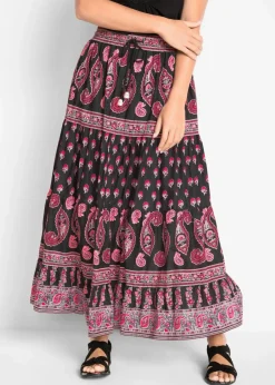 bonprix Bekleidung·Sportbekleidung|Röcke|Maxirock aus reiner Baumwolle schwarz bedruckt