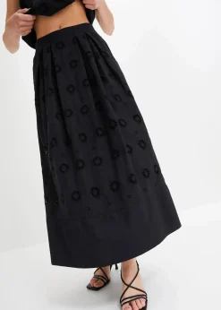 bonprix Bekleidung·Sportbekleidung|Röcke|Maxirock aus Bio-Baumwolle mit Lochstickerei schwarz