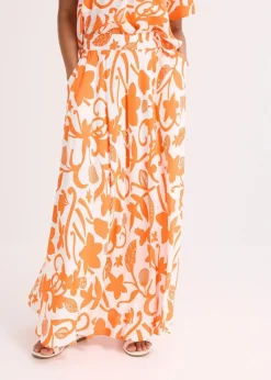 bonprix Bekleidung·Sportbekleidung|Röcke|Maxirock aus fließender Viskose wollweiß/mango floral