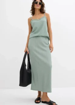 bonprix Bekleidung·Sportbekleidung|Zweiteiler & Sets|Maxirock aus leichtem Crêpe rauchgrün