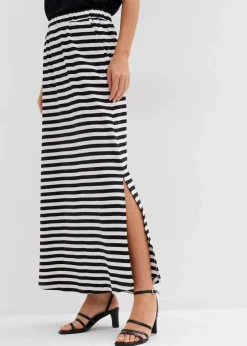 bonprix Nachhaltigere Materialien|Röcke|Maxirock aus reiner Bio-Baumwolle schwarz/wollweiß gestreift