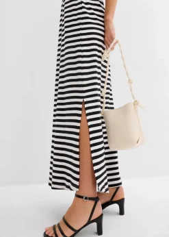 bonprix Nachhaltigere Materialien|Röcke|Maxirock aus reiner Bio-Baumwolle schwarz/wollweiß gestreift