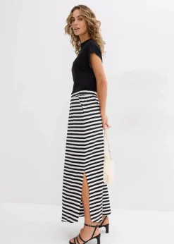 bonprix Nachhaltigere Materialien|Röcke|Maxirock aus reiner Bio-Baumwolle schwarz/wollweiß gestreift