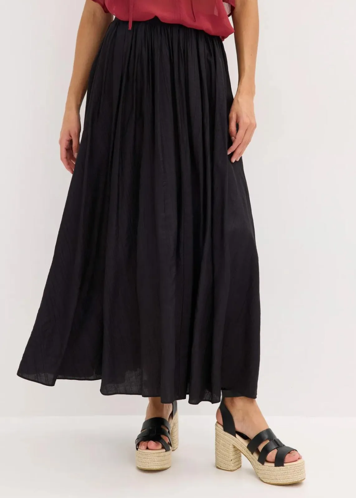 bonprix Röcke|Bekleidung·Sportbekleidung|Maxirock aus strukturiertem Crinkle schwarz