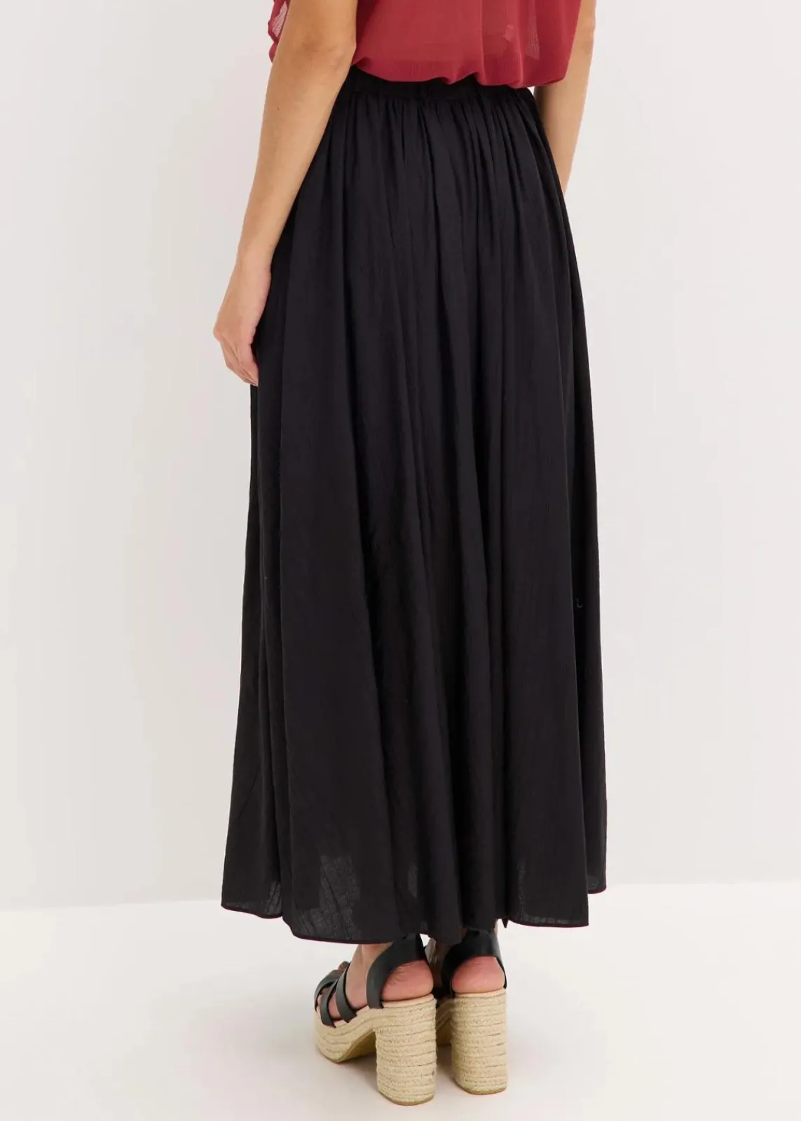 bonprix Röcke|Bekleidung·Sportbekleidung|Maxirock aus strukturiertem Crinkle schwarz