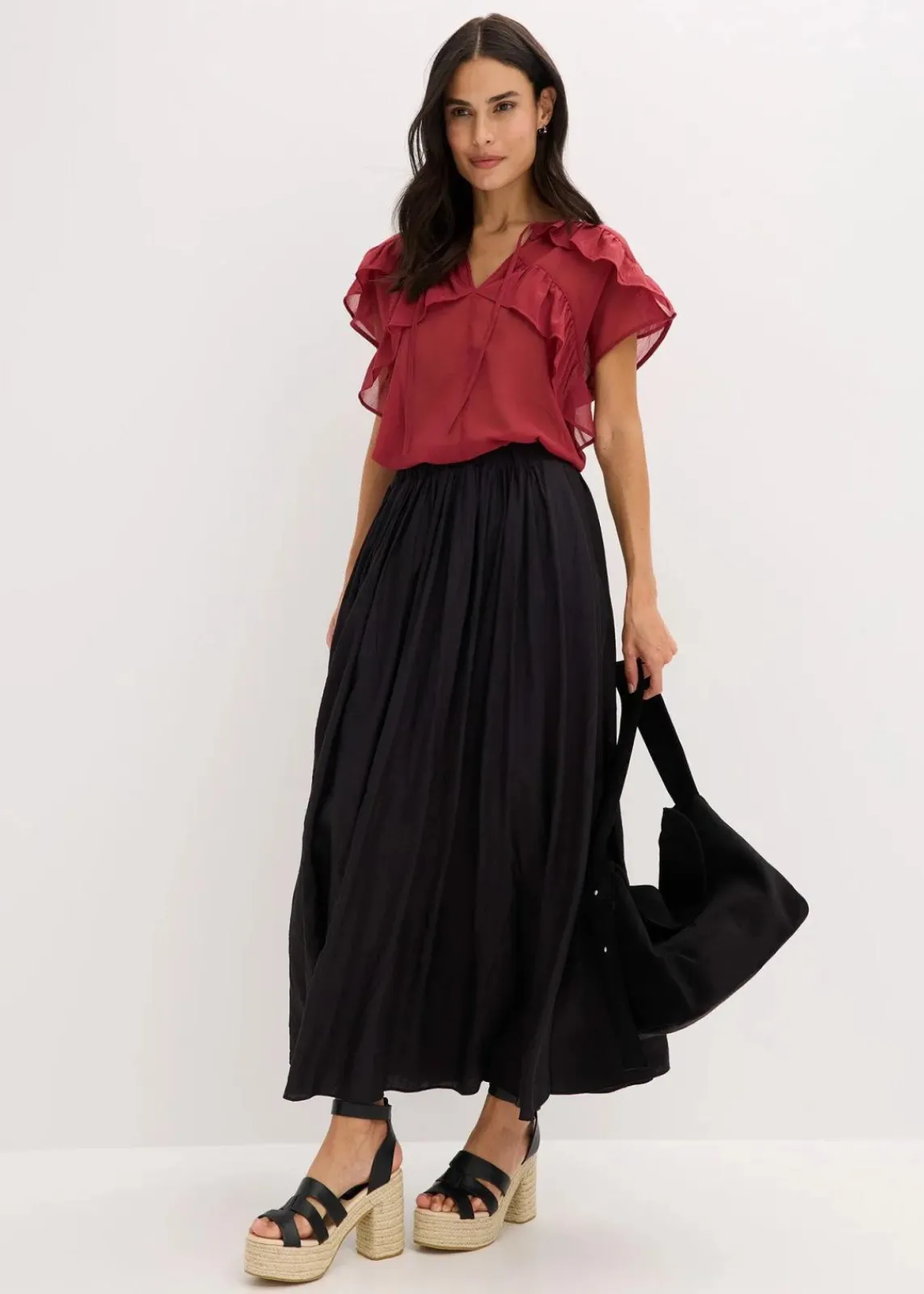 bonprix Röcke|Bekleidung·Sportbekleidung|Maxirock aus strukturiertem Crinkle schwarz