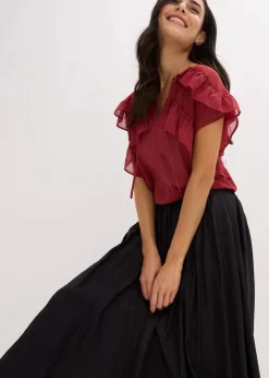 bonprix Röcke|Bekleidung·Sportbekleidung|Maxirock aus strukturiertem Crinkle schwarz