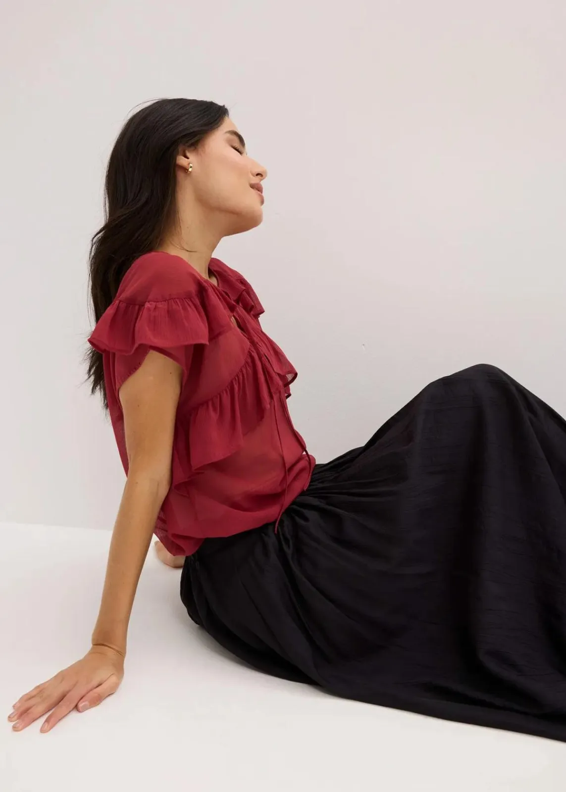 bonprix Röcke|Bekleidung·Sportbekleidung|Maxirock aus strukturiertem Crinkle schwarz