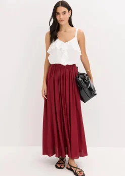 bonprix Bekleidung·Sportbekleidung|Röcke|Maxirock aus strukturiertem Crinkle pflaumenrot