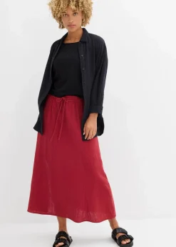 bonprix Röcke|Bekleidung·Sportbekleidung|Maxirock aus weichem Musselin pflaumenrot