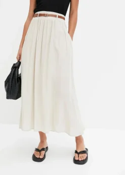 bonprix Röcke|Nachhaltigere Materialien|Maxirock mit Gürtel (2-tlg.Set) beige