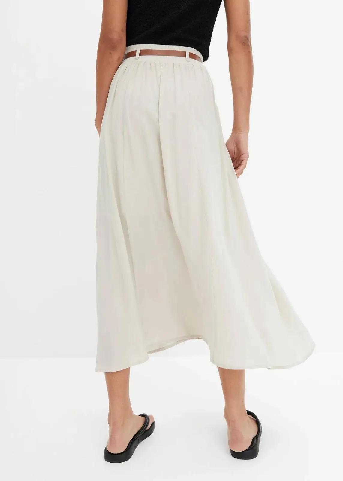 bonprix Röcke|Nachhaltigere Materialien|Maxirock mit Gürtel (2-tlg.Set) beige