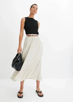 bonprix Röcke|Nachhaltigere Materialien|Maxirock mit Gürtel (2-tlg.Set) beige