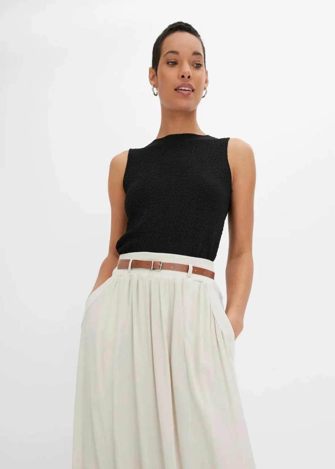 bonprix Röcke|Nachhaltigere Materialien|Maxirock mit Gürtel (2-tlg.Set) beige