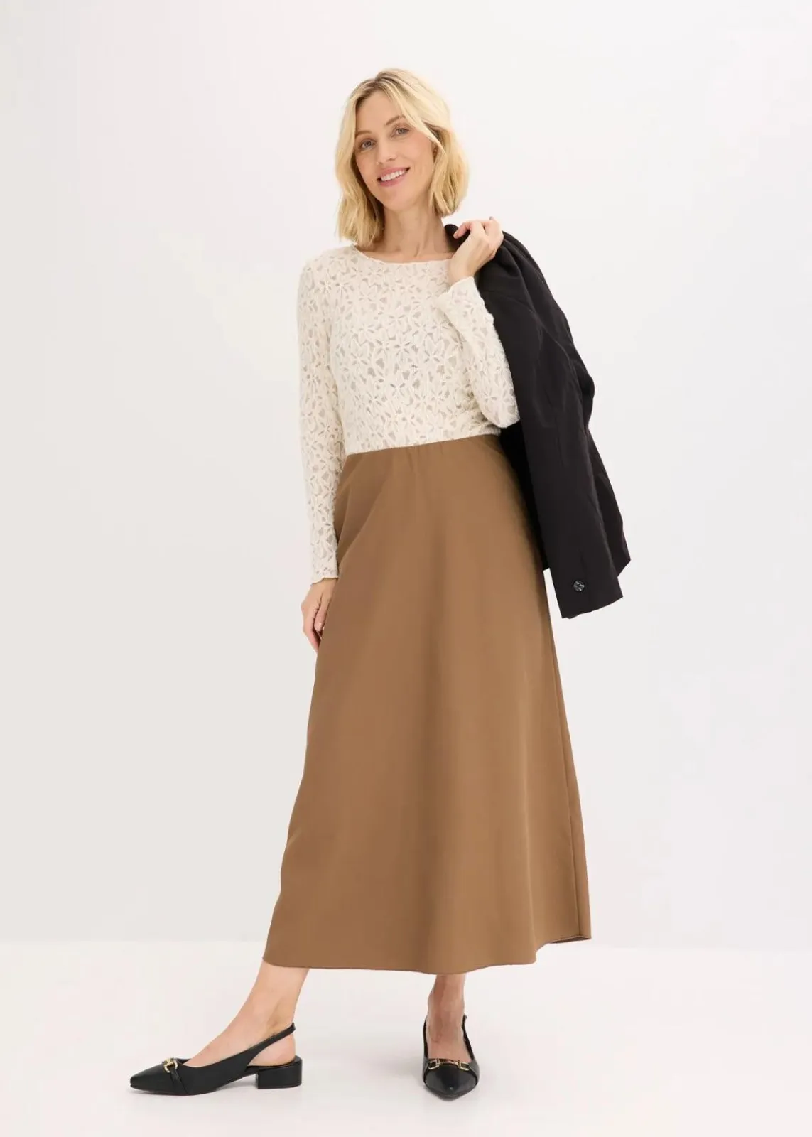 bonprix Röcke|Bekleidung·Sportbekleidung|Maxirock mit Struktur walnussbraun