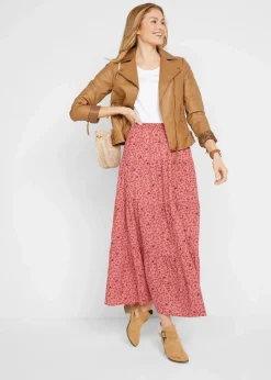 bonprix Nachhaltigere Materialien|Röcke|Maxirock mit Volants rauchpfirsich geblümt
