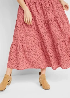 bonprix Nachhaltigere Materialien|Röcke|Maxirock mit Volants rauchpfirsich geblümt