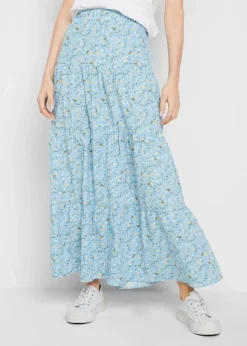 bonprix Bekleidung·Sportbekleidung|Röcke|Maxirock mit Volants hellblau geblümt