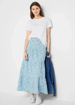 bonprix Bekleidung·Sportbekleidung|Röcke|Maxirock mit Volants hellblau geblümt