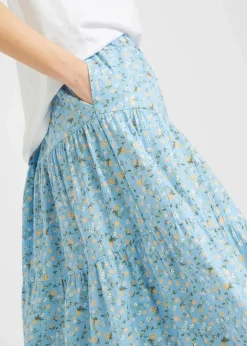 bonprix Bekleidung·Sportbekleidung|Röcke|Maxirock mit Volants hellblau geblümt