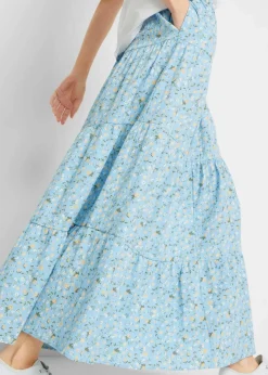 bonprix Bekleidung·Sportbekleidung|Röcke|Maxirock mit Volants hellblau geblümt