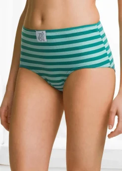 bonprix Höschen|Baumwollunterwäsche|Maxislip (4er Pack) blau + grün + rosa + grau gestreift