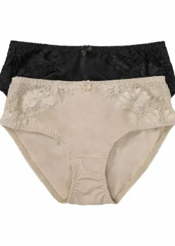 bonprix Nachhaltigere Materialien|Höschen|Maxislip mit Spitze (2er Pack) kreidebeige+schwarz