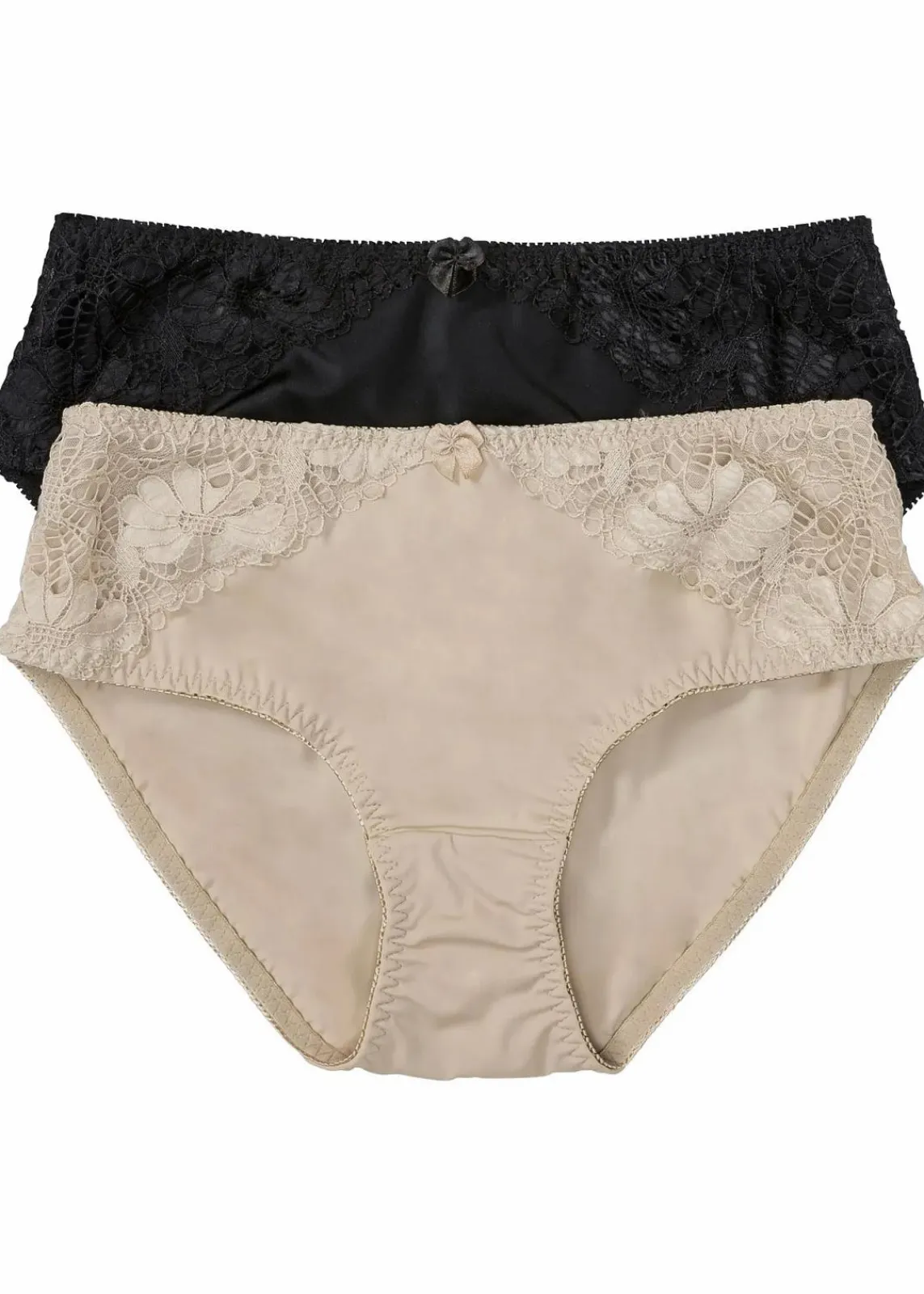 bonprix Nachhaltigere Materialien|Höschen|Maxislip mit Spitze (2er Pack) kreidebeige+schwarz