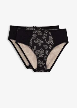 bonprix Wäsche·Dessous|Wäsche·Höschen|Maxislip mit zarter Spitze (2er Pack) schwarz paisley