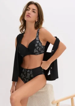 bonprix Wäsche·Dessous|Wäsche·Höschen|Maxislip mit zarter Spitze (2er Pack) schwarz paisley