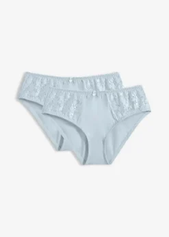 bonprix Wäsche·Höschen|Nachhaltigere Materialien|Maxislip mit zarter Spitze (2er Pack) cremeblau