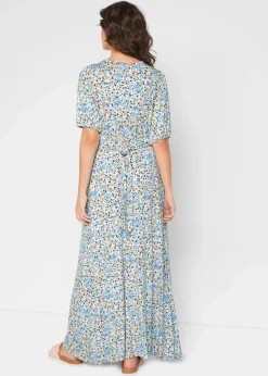 bonprix Bekleidung·Blazer|Umstandsmode|Maxi-Umstands- und Stillkleid aus Jersey nebelblau geblümt