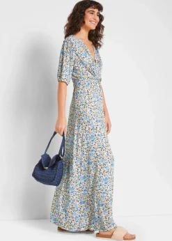 bonprix Bekleidung·Blazer|Umstandsmode|Maxi-Umstands- und Stillkleid aus Jersey nebelblau geblümt