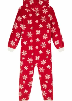 bonprix Jungen·Nachtwäsche|Mädchen·Nachtwäsche|Mädchen Fleece-Overall wollweiß/chillirot bedruckt