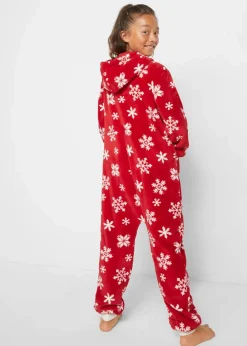 bonprix Jungen·Nachtwäsche|Mädchen·Nachtwäsche|Mädchen Fleece-Overall wollweiß/chillirot bedruckt