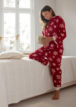 bonprix Jungen·Nachtwäsche|Mädchen·Nachtwäsche|Mädchen Fleece-Overall wollweiß/chillirot bedruckt