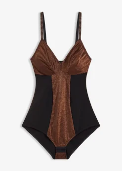 bonprix Bodies|Shapewear|Medium Shape Body aus glitzerndem Material schwarz/metallic kupfer