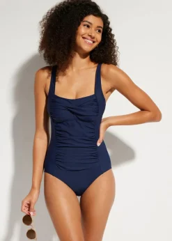 bonprix Nachhaltigere Materialien|Bademode·Badeanzüge|Medium Shape-Badeanzug mit Wickeloptik dunkelblau