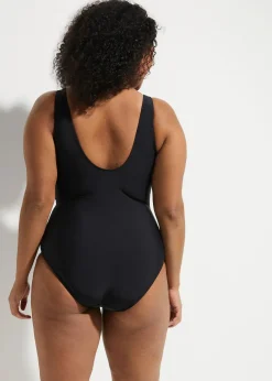 bonprix Nachhaltigere Materialien|Shapewear|Medium Shape-Badeanzug mit Raffung schwarz/weiss gepunktet