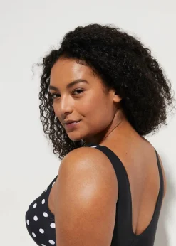 bonprix Nachhaltigere Materialien|Shapewear|Medium Shape-Badeanzug mit Raffung schwarz/weiss gepunktet