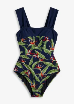 bonprix Nachhaltigere Materialien|Shapewear|Medium Shape-Badeanzug mit breiten Trägern dunkelblau floral