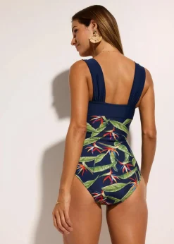 bonprix Nachhaltigere Materialien|Shapewear|Medium Shape-Badeanzug mit breiten Trägern dunkelblau floral