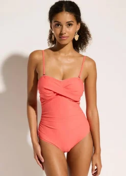 bonprix Nachhaltigere Materialien|Badeanzüge|Medium Shape-Badeanzug mit Wickeloptik koralle