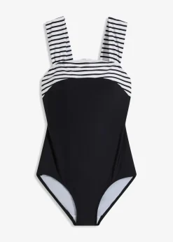 bonprix Nachhaltigere Materialien|Bademode·Badeanzüge|Medium Shape-Badeanzug mit breiten Trägern schwarz/weiß gestreift