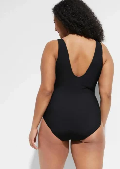bonprix Nachhaltigere Materialien|Bademode·Badeanzüge|Medium Shape-Badeanzug mit Einsätzen schwarz/bunt gestreift
