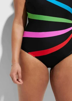 bonprix Nachhaltigere Materialien|Bademode·Badeanzüge|Medium Shape-Badeanzug mit Einsätzen schwarz/bunt gestreift
