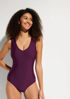 bonprix Nachhaltigere Materialien|Bademode·Badeanzüge|Medium Shape-Badeanzug mit V-Ausschnitt holunderbeere