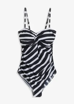 bonprix Nachhaltigere Materialien|Badeanzüge|Medium Shape-Badeanzug mit Wickeloptik schwarz/weiss gestreift