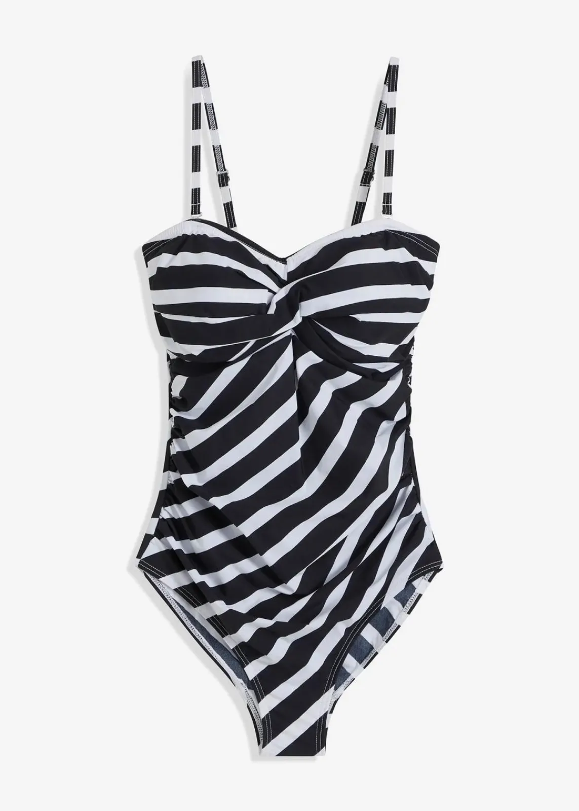 bonprix Nachhaltigere Materialien|Badeanzüge|Medium Shape-Badeanzug mit Wickeloptik schwarz/weiss gestreift